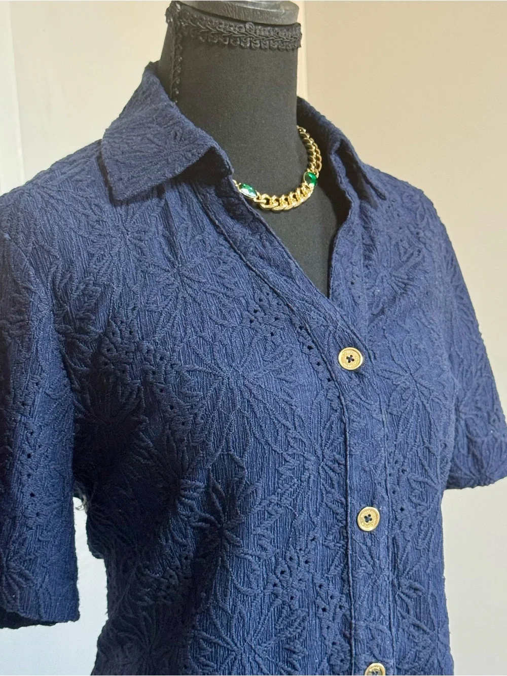 Michael Kors Navy Floral Jacquard Button-Front Top